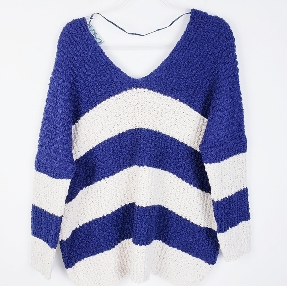 CHUNKY Knit‎ Blue and Cream V-Neck Stripe Sweater … - Picture 1 of 6